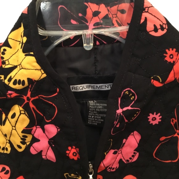 Requirements Quilted Jacket Women Black Pink Butterfly Print size L - Picture 2 of 7
